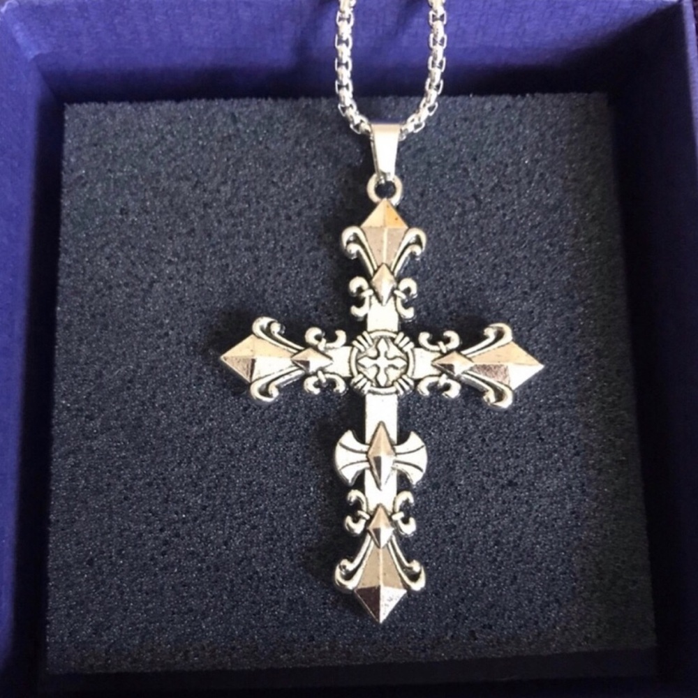 Stainless Steel Ornate Cross Pendant Necklace